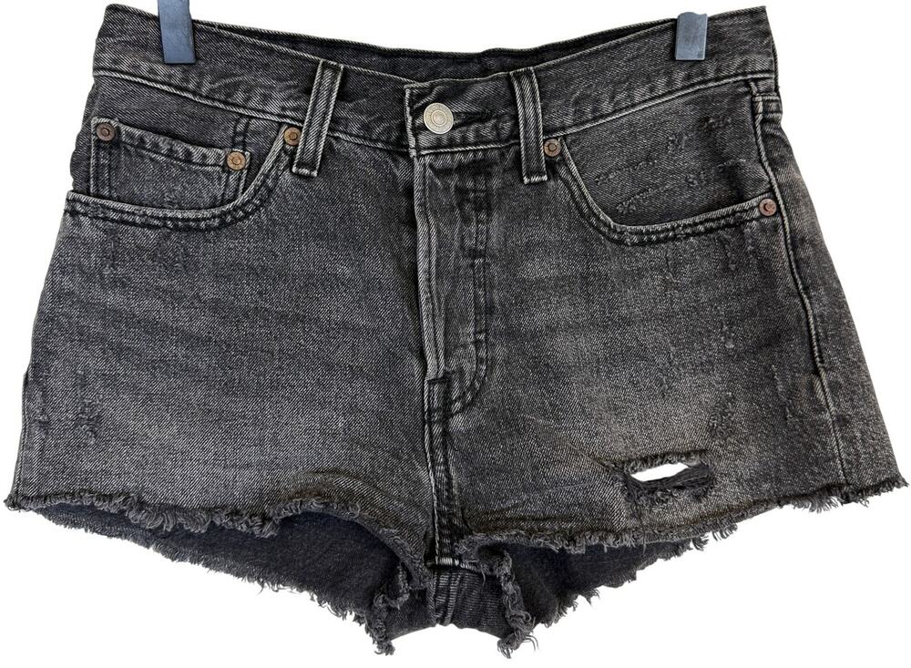 Levi's 501 Premium Womens Original Denim Cut-Off Shorts Black Mid-Rise - W26 26